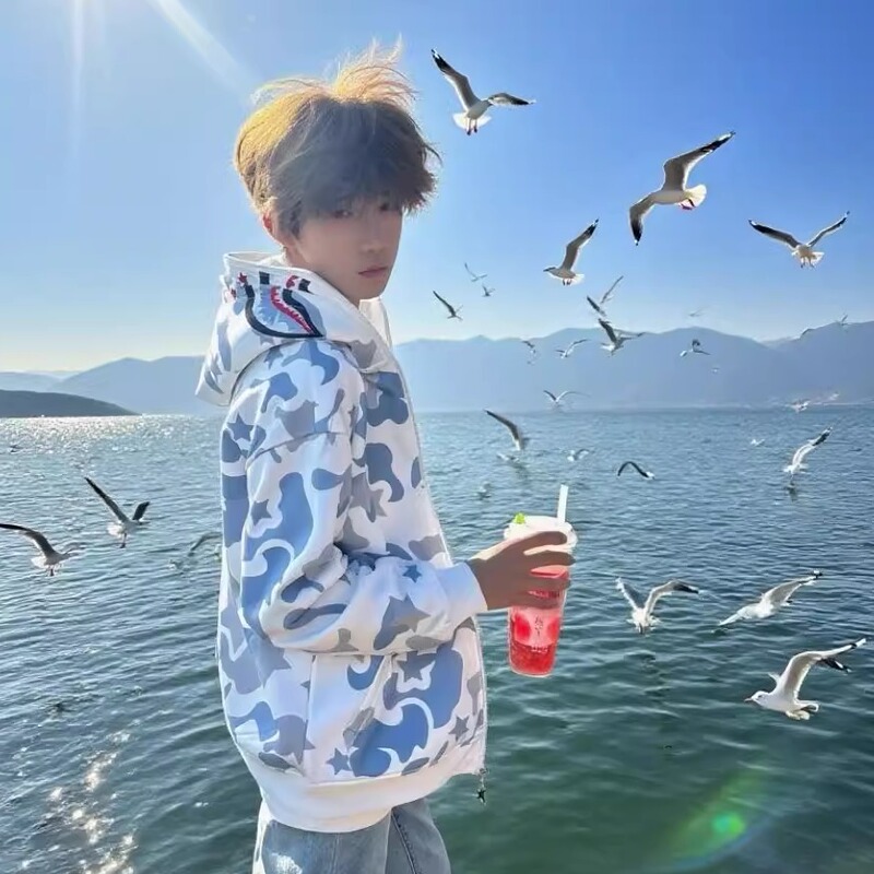American Retro Camouflage Double-Layer Shark Hood Cardigan Jacket for Men, 2025 Spring and Autumn New Versatile Loose Top