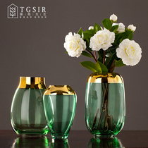 Modern simple light luxury transparent gold edge Glass Vase ornaments European living room table hydroponic ornaments