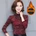 Áo sơ mi cổ lọ lưới đáy cao nữ tay dài 2018 thu đông mới ngoại khí mẹ cộng với áo nhung dày hàng đầu áo phông nữ rộng Áo phông