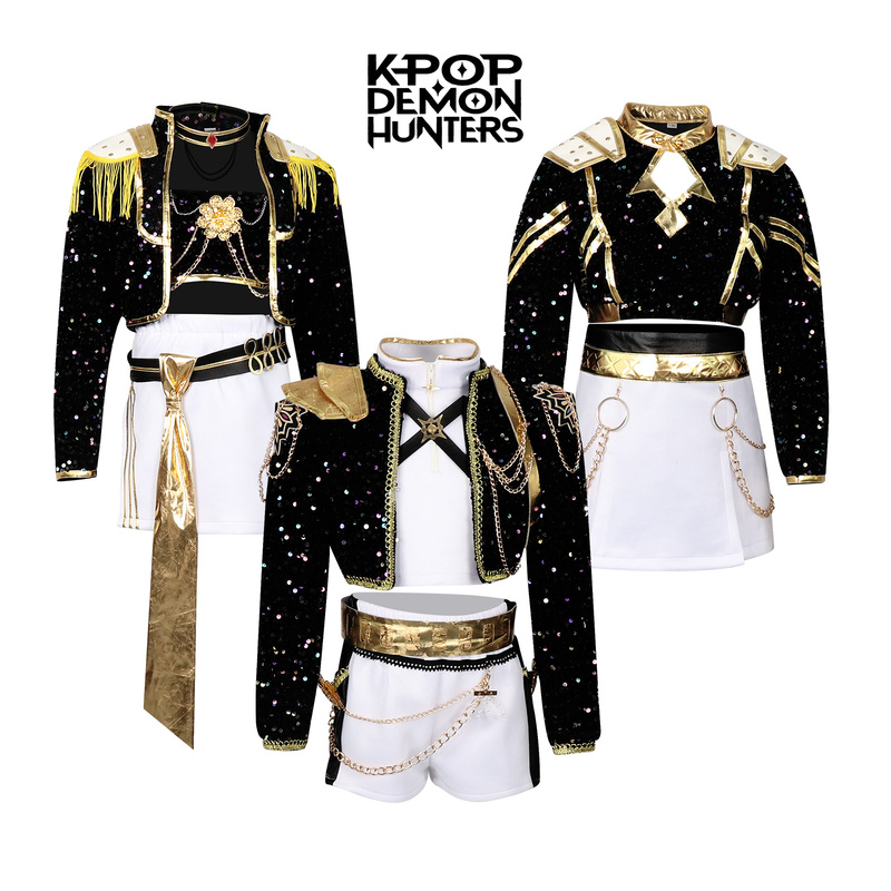 Kpop Dream Sea Cosplay Girl Group Same Style Film and Music Performance Outfit Black Gold Short Top Performance Costume Children's Size C Outfit Kpop Dream Sea Cosplay Girl Group Same Style Film and Music Performance Outfit Black Gold Short Top Performance Costume Children's Size C Outfit