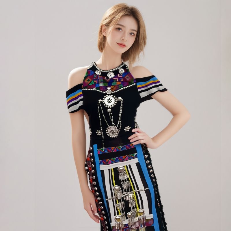 101# New Style Yunnan Ethnic Minority Clothing 2-Piece Set, Dance Stage Performance Costumes