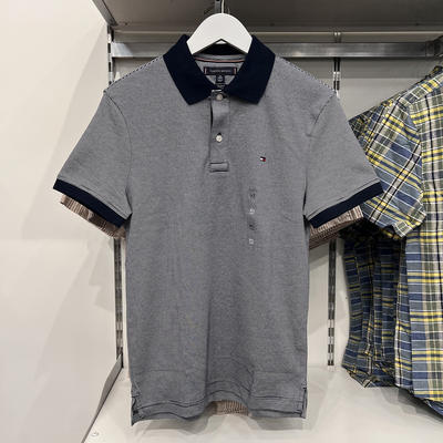 North American Tommy Hilfiger Summer Men's fine striped Casual business color-blocking short-sleeved Polo shirt