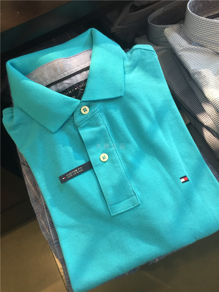 Jiuwei đích thực mua toàn cầu Tommy Hilfiger cotton mỏng màu rắn tay ngắn Áo sơ mi Polo t shirt polo