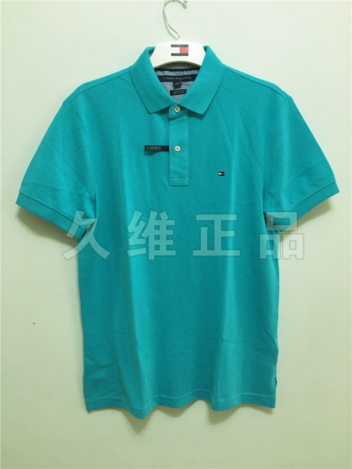 Jiuwei đích thực mua toàn cầu Tommy Hilfiger cotton mỏng màu rắn tay ngắn Áo sơ mi Polo t shirt polo