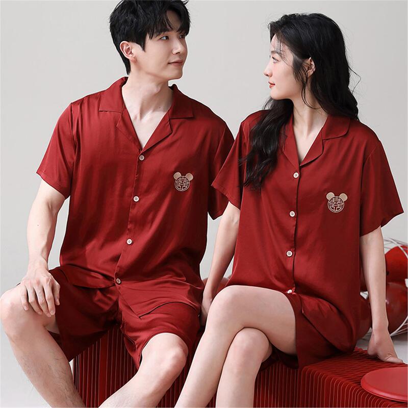 Silk Couple Pajamas Summer Short-Sleeved Shorts Set Mulberry Silk High-End Feel Zodiac Year Wedding Newlywed Home Wear
