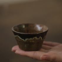 Coarse pottery drop glaze kiln becomes imitation wood burning small cup Smell incense master tea cup Single cup tea art smell incense Kung Fu tea road tableware