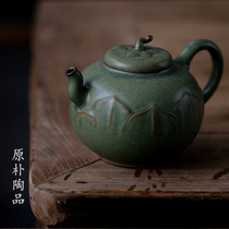 Coarse kiln change imitation wood burning hand handle single pot tea art tea ceremony kung fu tea tableware green glaze bubble teapot boiling kettle
