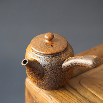 Handmade coarse pottery purple sand imitation wood-fired side pot anti-scalding tea art tea ceremony tea tableware single handle teapot tea maker