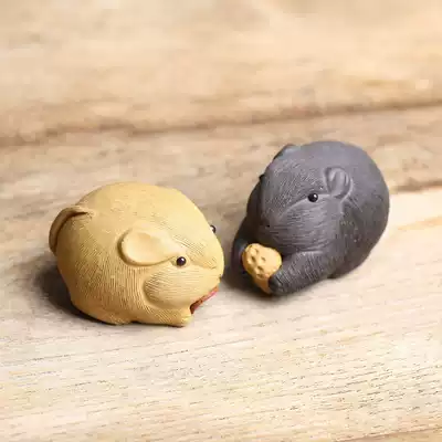 Yixing handmade purple sand sand tea play small sculpture Golden toad tea pet holding money lucky mouse ornaments accessories