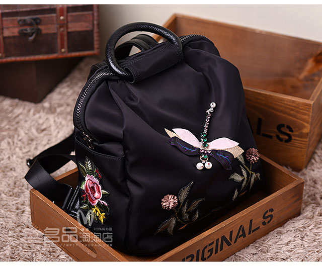 Châu Âu 2019 mới thêu ba lô nữ rhinestone 3D nylon nylon chống thấm với ba lô da túi xách thủy triều - Ba lô balo da đẹp cho nữ