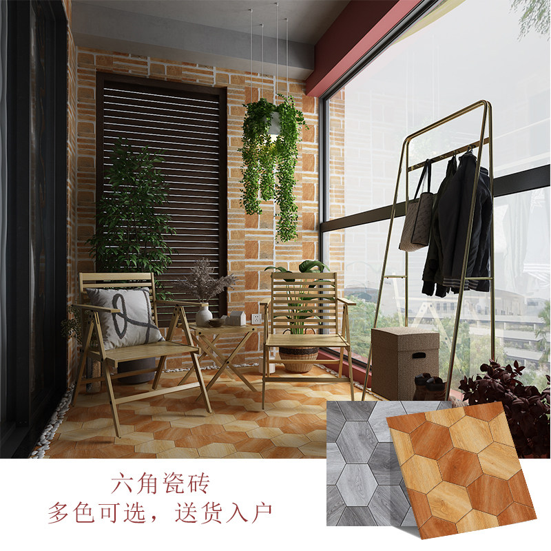 American pastoral courtyard antique tiles balcony hexagonal tiles floor tiles terrace roof garage wear-resistant tiles 600
