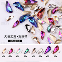 Douyin nail nail drill new Super Flash Japanese pointed wing drill finger Diamond Champagne black rhinestone Super Flash