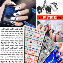 Big brand logo sports brand wind Net red nail stickers trembles Tide brand black and white floating horse cc Cola nail decals