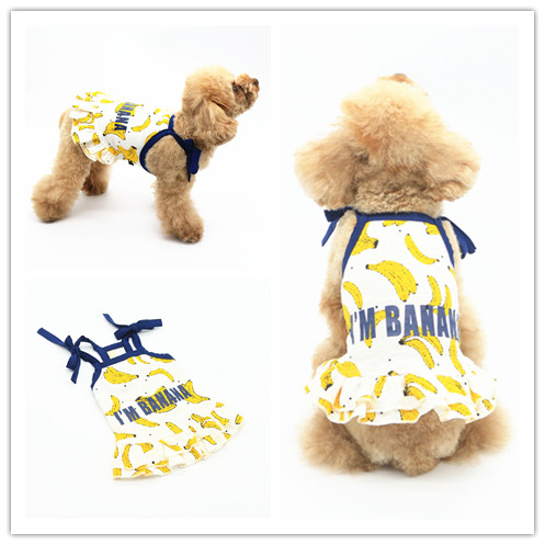 2 pieces of IM BANANA banana printed hanging band dress pet lover fitting dog spring summer dresses T-shirt vest