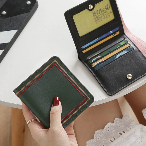 Бумажник, короткая сумка через плечо, свежий складной маленький ультратонкий модный картхолдер, из натуральной кожи, коллекция 2021, в корейском стиле