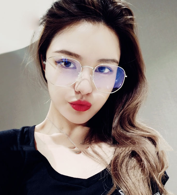 Thời trang Hàn Quốc Zhou Yang Khánh với gọng kính phẳng vuông bằng kim loại retro bức xạ màu xanh có thể được trang bị cận thị - Kính khung kính mắt điện biên phủ
