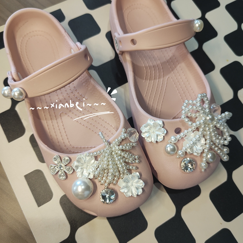 [Pearl Girl] Suitable for Crocs Clogs, Pink Ballet Shoes, Jelly Shoes, Shoe Flower Accessories