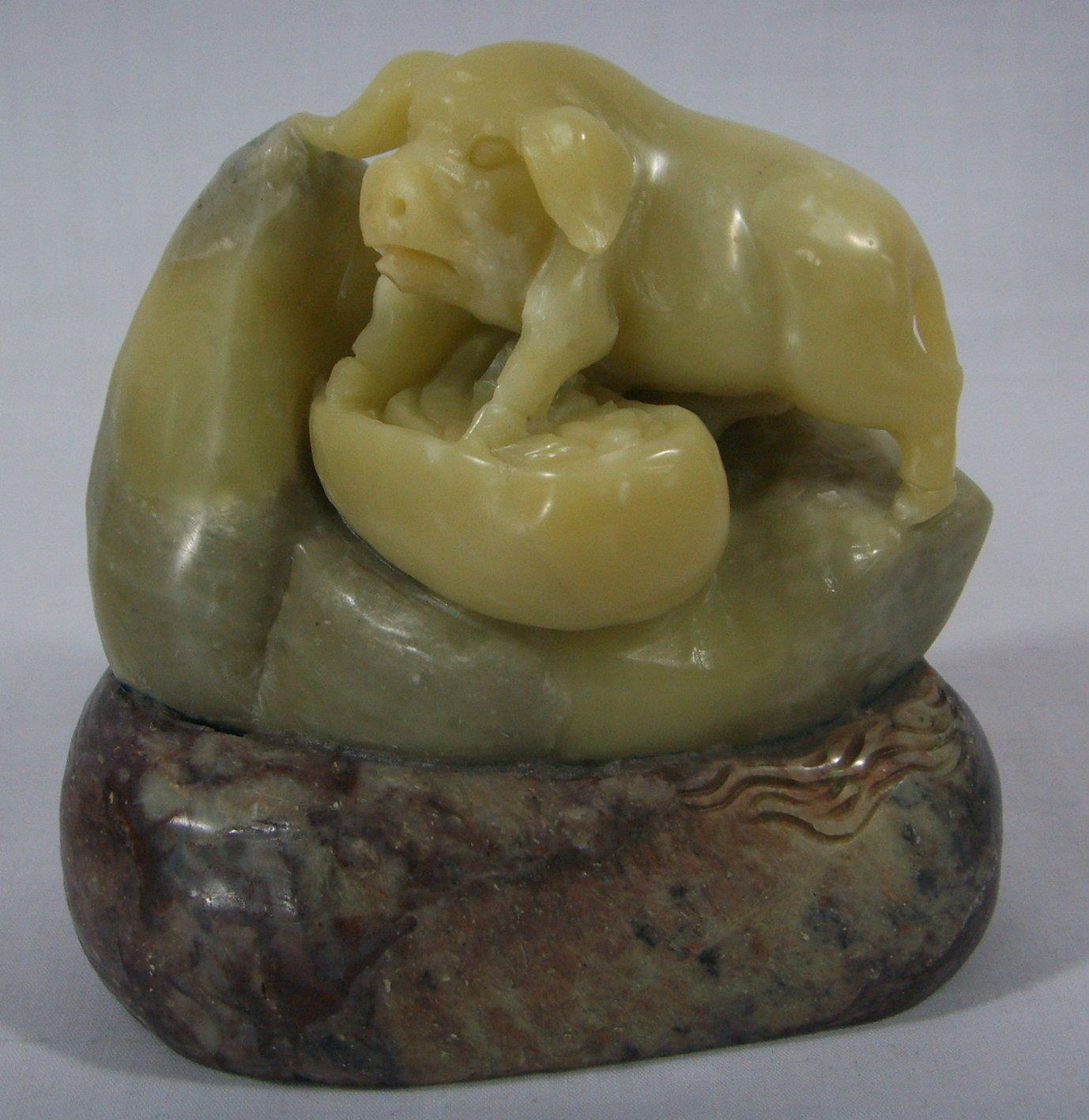 Hai pig step by step natural Qingtian stone carving twelve zodiac animal ornaments handicraft antique openwork direct sales