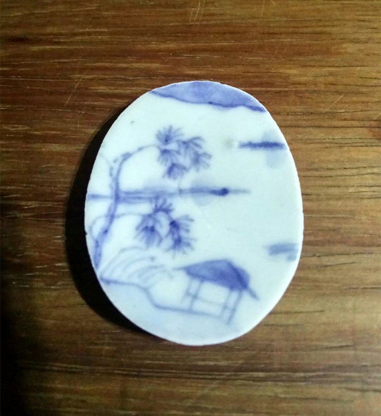 Min Kiln Fine Road Clear Kangxi Beautiful Outdoor Wind View Painting Ancient Porcelain Pieces Pendant Old Porcelain Pendant Necklace Hair Color Stunning