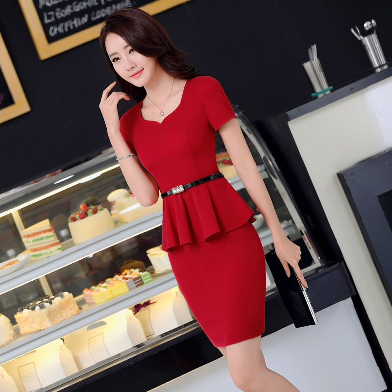 Thời trang mới chuyên nghiệp thư ký váy bộ thẩm mỹ viện ngắn tay workclothes hướng dẫn thống nhất được mặc quần áo