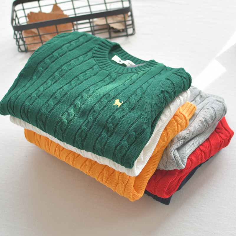 Children's Autumn Winter Simple Cotton Line Short Boy Pure White Round-necked Line Sweater