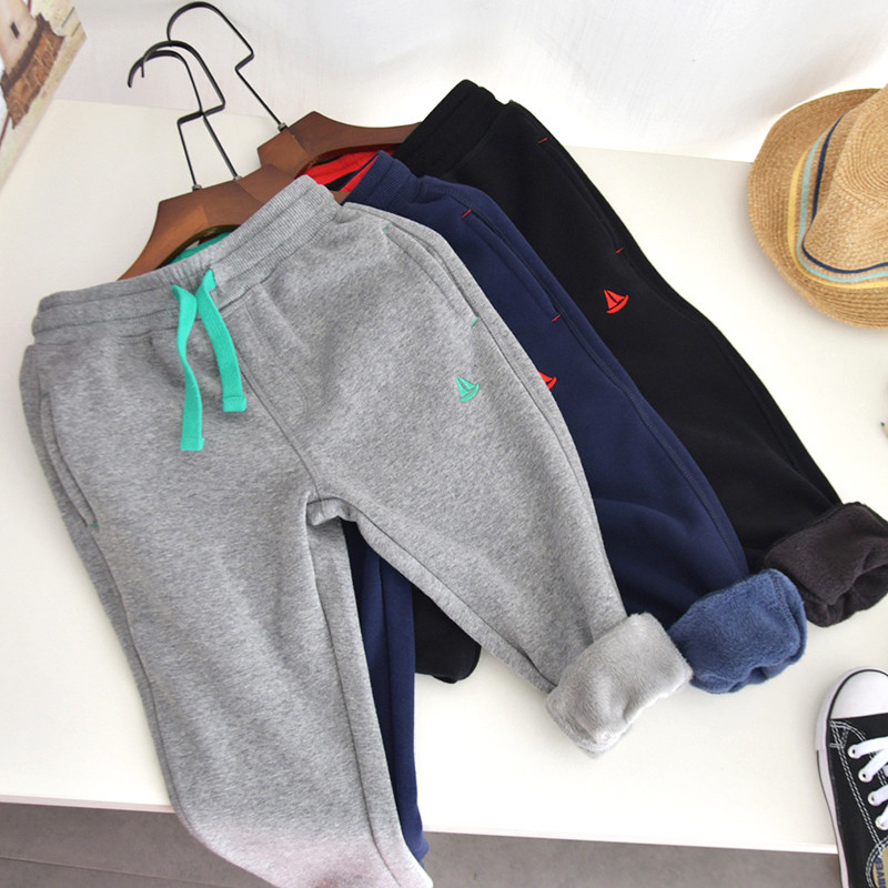 Children plus suede warm sports pants CUHK boy boy with no down velvet sports pants for winter casual close-length pants