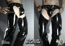 TMAN mens fun open file open hip Spartan straight tube British pure latex sheet latex trousers TMAN