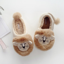 Autumn Winter Thickened Winter Bag Heel Cute Little Lion Indoor Warm Home Tug Rubber Base Anti Slip Slippers Home Shoes