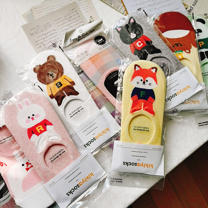Giant Meng Super Cute South Korea Pink Rabbit Ins Wind Female Invisible Socks Spring Summer Full Cotton Non-slip Anti-Fall Root Invisible Socks