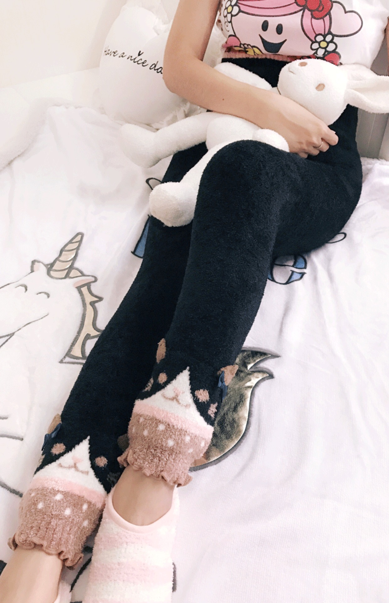 Nhật Bản mùa thu đông cao eo ấm áp quần cung nữ mềm mại nhà hoạt hình quần ấm mùa thu quần ngủ quần bụng cuộn bụng do lot nam dep