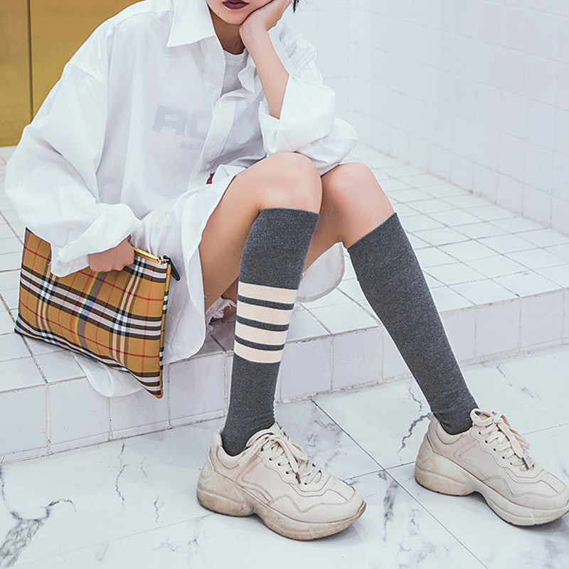 Yuanqi teenage BI into pure cotton cylinder asymmetry four strands and knee socks exercise leisure calf college wind