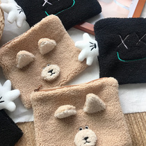 chic Korean wind smiley face blast cute little bear cuddlers take the blame makeup bag hands to get the lamb cashmere cartoon bag