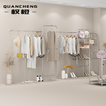 Stainless steel brushed silver wall ceiling hanging clothes rack Net red clothing store special display rack display rack