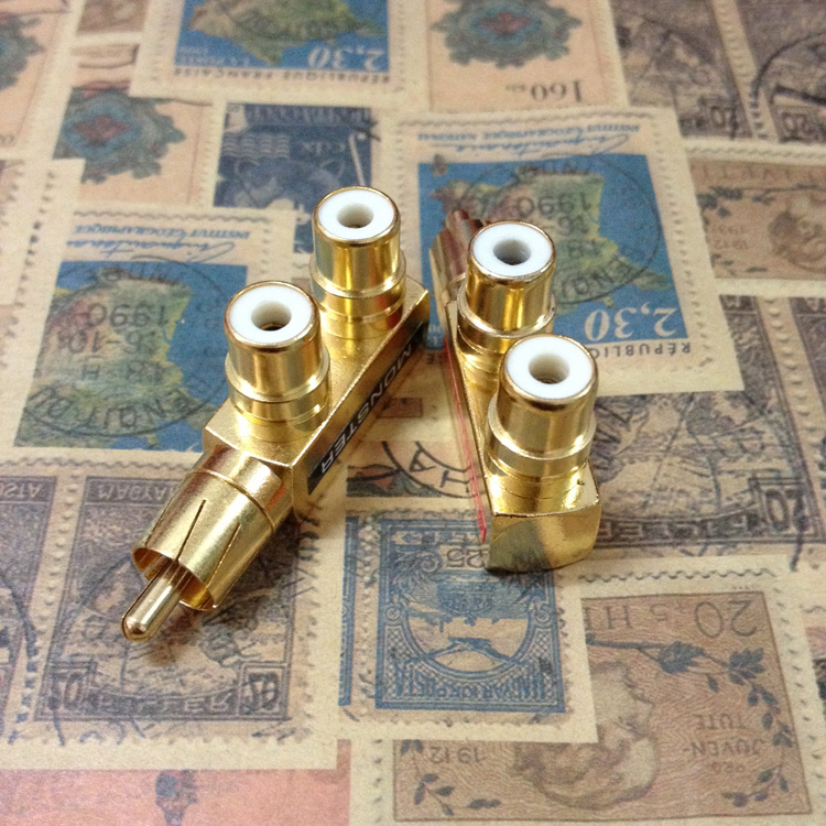 Monster Lotus Three-way Pure Copper Gilded audio RCA 10% Two-joint One-male-female AV switching plug 