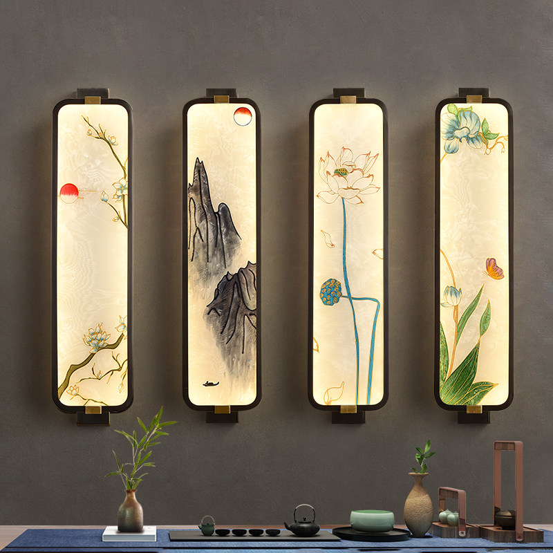 New Chinese Home Enamel Color LED Lamp Book Room Living Room TV Background Wall Full Copper Wall Lamp Bedroom Headboard Lamp