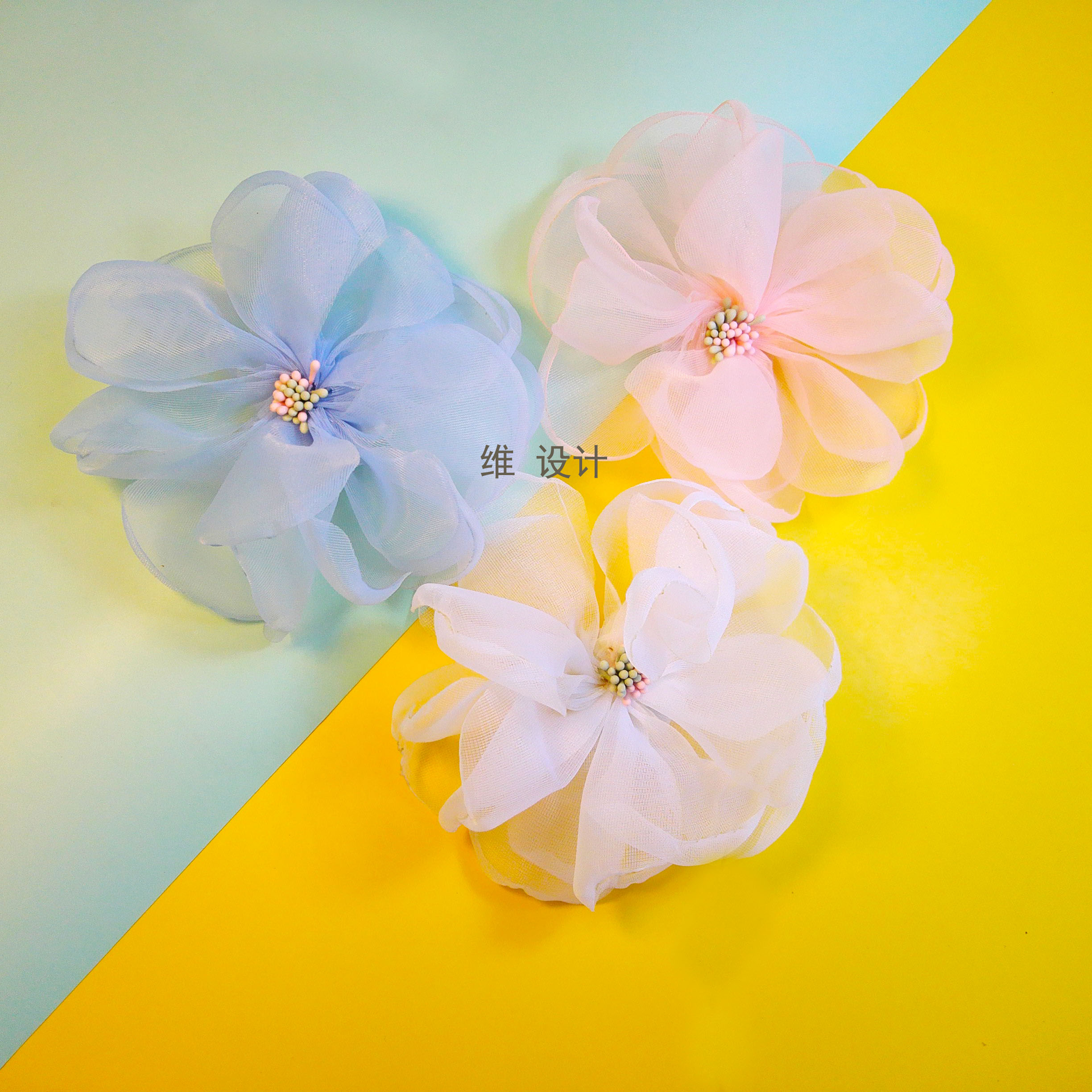 7 yuan two Organza large handmade three-dimensional flower head flower clothes decoration hat yarn flower diy accessories