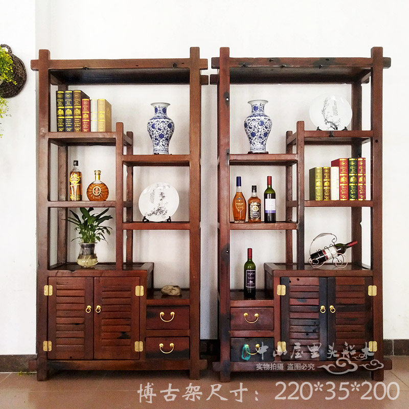 Old ship wooden Bogu shelf Chinese style solid wood antique tea cabinet living room Duobao Pavilion partition tea room shelf decorative frame