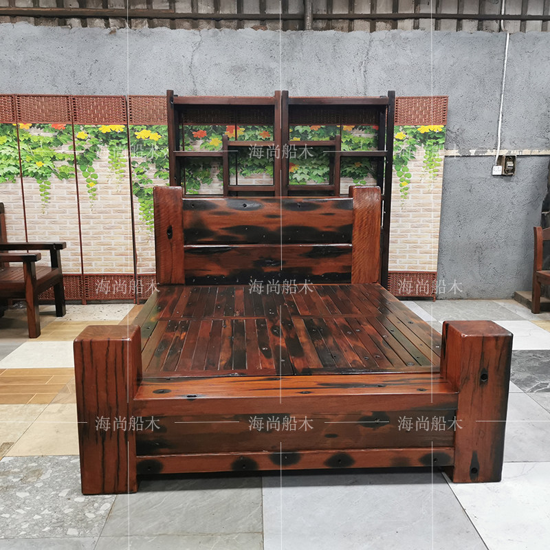Classical Old Ship Wood Bed Minima High-end 1 8 m Chinese Double Large Bed Hotel Folk Custom Imitation Antique Red Wood Bed 