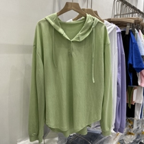 Even hat sunscreen T-shirt woman candy color 2022 spring and summer new hood shirt long sleeve minimalist pure color foreign air blouse