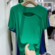 Short Sleeve T-Shirt Woman Foreign Air Design Sensation Summer New Chest Front Hollowed-out Round Collar Repair Body Mask T Bottom Shirt Tide