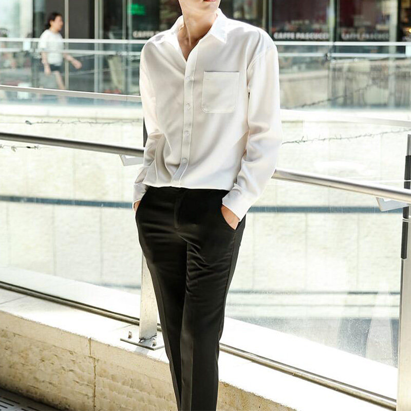 Suit shirt male overalls Korean version student ins Chaumen 100 hitch yuppie handsome white cardigan shirt design feeling male Korean wind