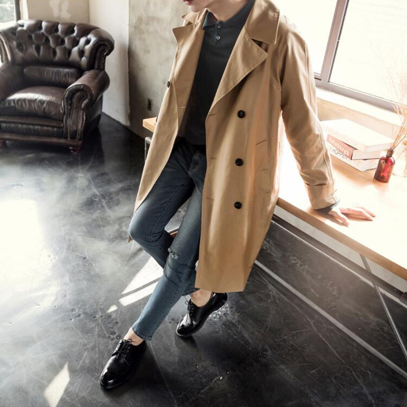 2021 spring new card in its colour windsuit for long version of men's youth Korean version trendy jacket double-row buttoned with big clothes