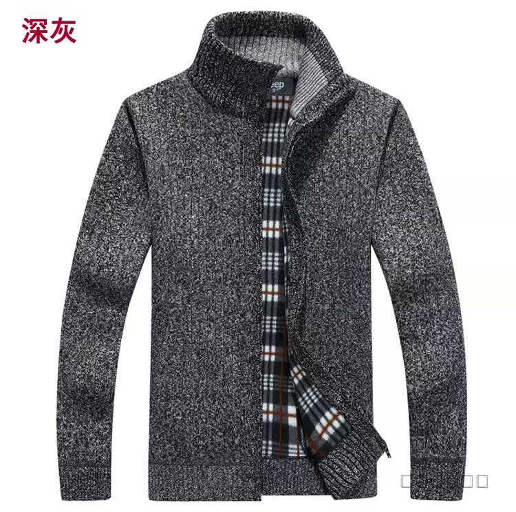 Áo len nam cộng với áo len nhung mùa đông trung niên áo len nam áo len dày áo len ấm áp nửa cao cổ áo len nam áo khoác cardigan nam