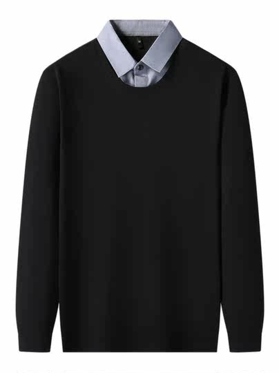 Paul Spring Men's Fake Two-Piece Long Sleeve T-Shirt, Spring and Autumn Loose Top, Shirt Collar Base Shirt, Men's Polo Shirt