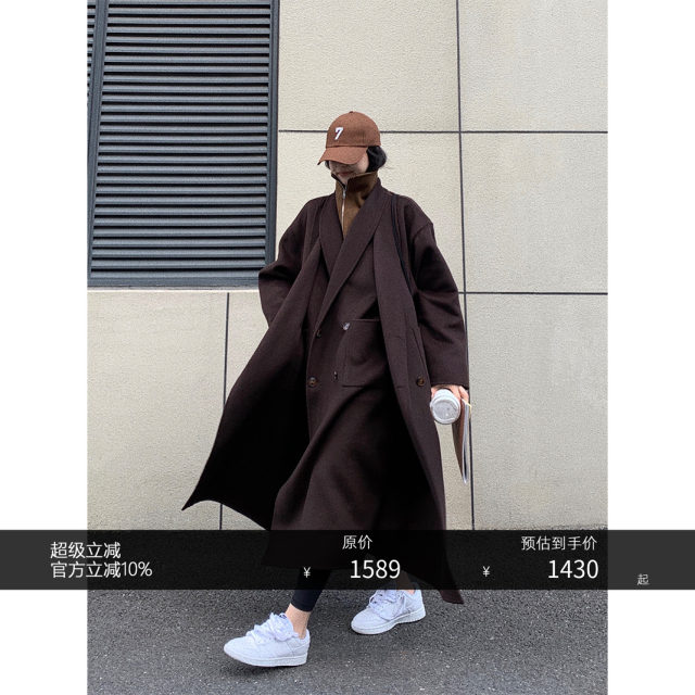 HONORE古月 开场私藏级! 复古时髦假两件设计双面羊毛长款大衣