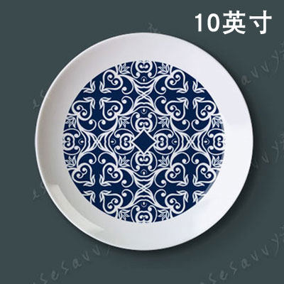 10-inch inner round blue and white porcelain plate decorative plate hanging wall sitting plate ceramic plate Chinese restaurant background wall hanging plate
