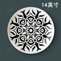 14 inch new Chinese classical black and white flower plate Ceramic plate Living room dining room entrance wall wall decoration hanging plate