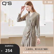 (Shopping mall same model) qs straw Spring Autumn New temperament dress female light mature wind chic printing A- line dress