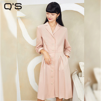 (Shopping same) q’s Spring and Autumn new commuter dress female plain temperament waist A- line shirt dress