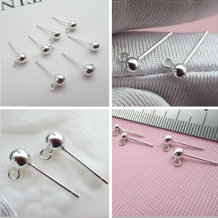 s925 sterling silver beanie ear pin spherical bead earrings sdiy handmade boutique earring accessories wholesale hypoallergenic